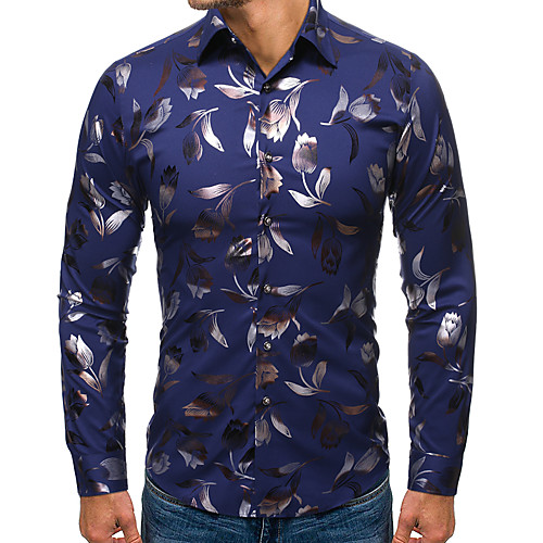

Men's Shirt Other Prints Graphic Long Sleeve Daily Tops Black Wine Navy Blue