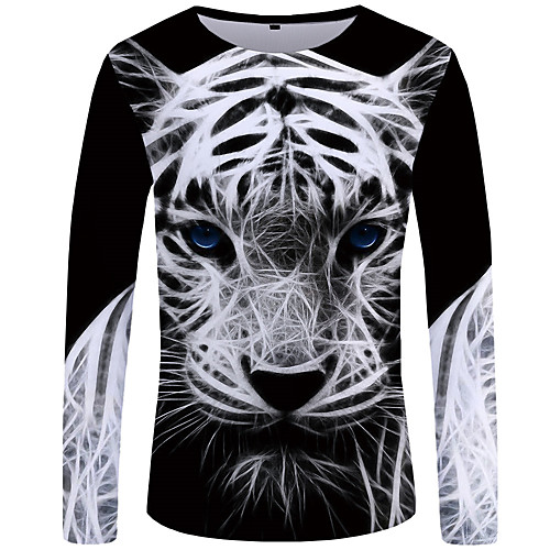 

Men's Tunic 3D Animal Plus Size Pleated Patchwork Long Sleeve Daily Tops Streetwear Exaggerated Black