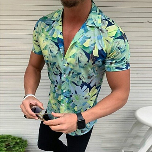 

Men's Geometric Shirt Daily Purple / Yellow / Green / Gray / Short Sleeve