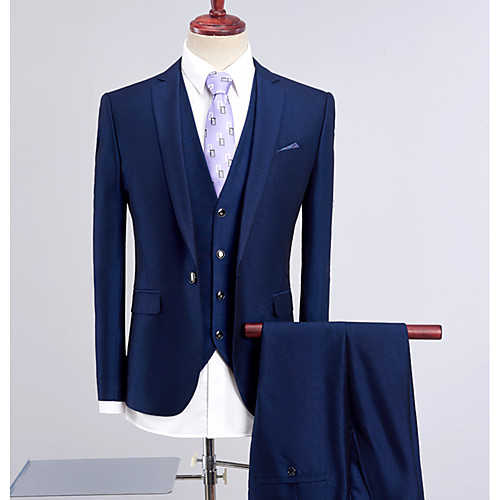 

Royal Blue Solid Colored Standard Fit Polyester Suit - Notch Single Breasted One-button / Suits