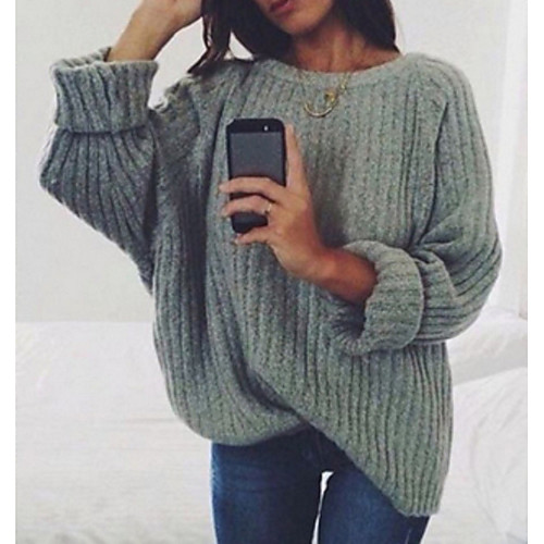 

Women's Solid Colored Long Sleeve Pullover Sweater Jumper, Round Black / Wine / White S / M / L