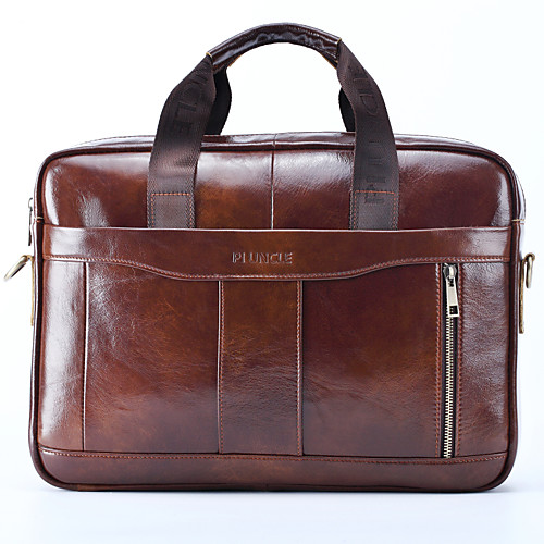 

Men's Zipper Nappa Leather / Cowhide Briefcase Solid Color Black / Brown / Fall & Winter