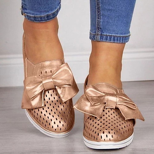 

Women's Sandals Flat Sandal Summer Flat Heel Round Toe Daily Bowknot Solid Colored PU Pink / Gold / Blue