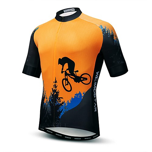 

21Grams Retro Novelty Men's Short Sleeve Cycling Jersey - Orange Bike Jersey Top Breathable Moisture Wicking Quick Dry Sports Polyester Elastane Terylene Mountain Bike MTB Road Bike Cycling Clothing