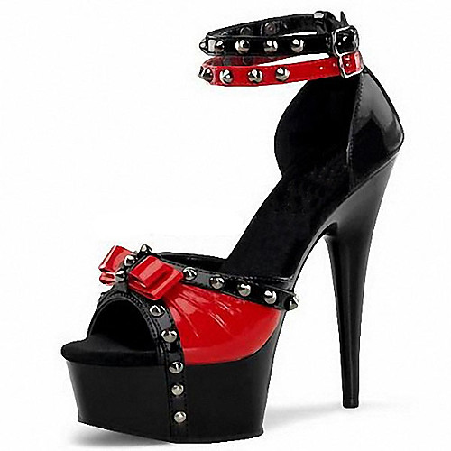 

Women's Sandals Rockstud shoes Cone Heel Peep Toe Rivet / Buckle PU Classic / Minimalism Summer Black / Red / Black / Party & Evening / Color Block / Party & Evening