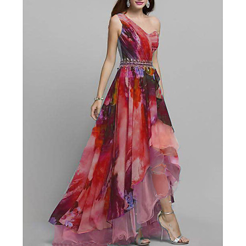 

Women's Swing Dress Chiffon Maxi long Dress - Sleeveless Floral Print Print Spring & Summer One Shoulder Elegant Sexy Cocktail Party Going out Birthday Chiffon 2020 Red Green M L XL XXL XXXL