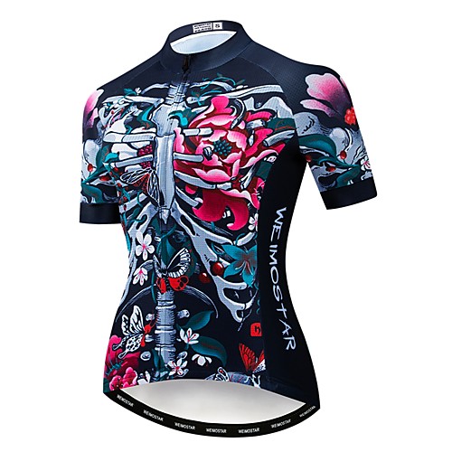 

21Grams Skull Floral Botanical Women's Short Sleeve Cycling Jersey - Rough Black Bike Jersey Top Breathable Quick Dry Sports Polyester Elastane Terylene Mountain Bike MTB Road Bike Cycling Clothing