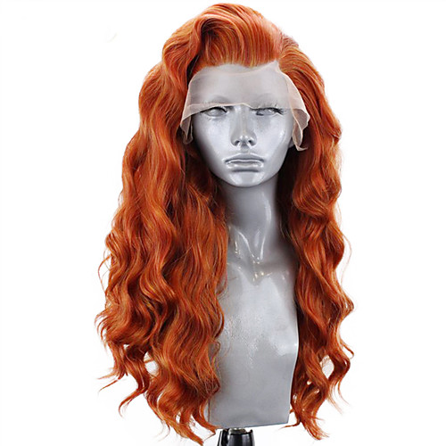 

Synthetic Lace Front Wig Wavy Side Part Lace Front Wig Long Orange Synthetic Hair 18-26 inch Women's Adjustable Heat Resistant Party Brown