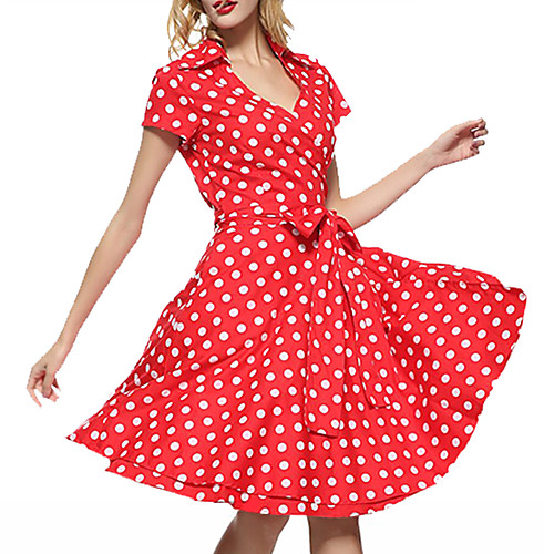 

Audrey Hepburn Polka Dots Retro Vintage 1950s Dress Women's Costume Black / Brown / Red Vintage Cosplay Half Sleeve Knee Length