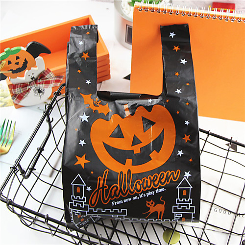 

100pcs Halloween Plastic Pumpkin Bag Festive Party Decorations Favor Bags Halloween Supplies