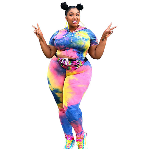 

Women's 2 Piece Tracksuit Streetwear Casual Winter Quick Dry Soft Running Sportswear Tie Dye Plus Size Athleisure Wear Clothing Suit Blue Activewear Micro-elastic