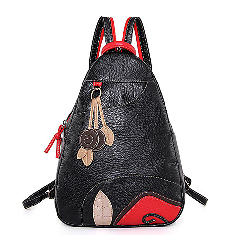 

Women's Oxford Cloth School Bag Commuter Backpack Large Capacity Waterproof Zipper Scenery Floral Print Daily Backpack Black