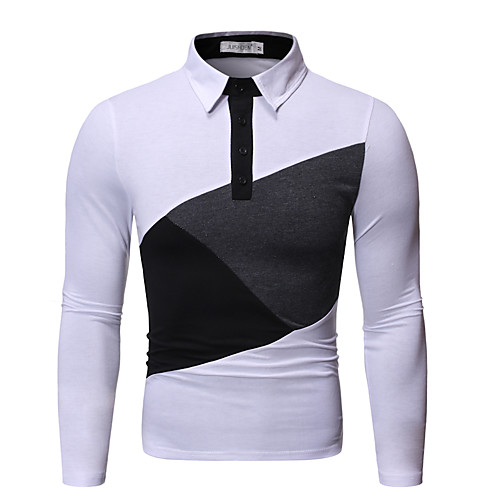 

Men's Polo Color Block Long Sleeve Daily Tops Basic White Black Dark Gray