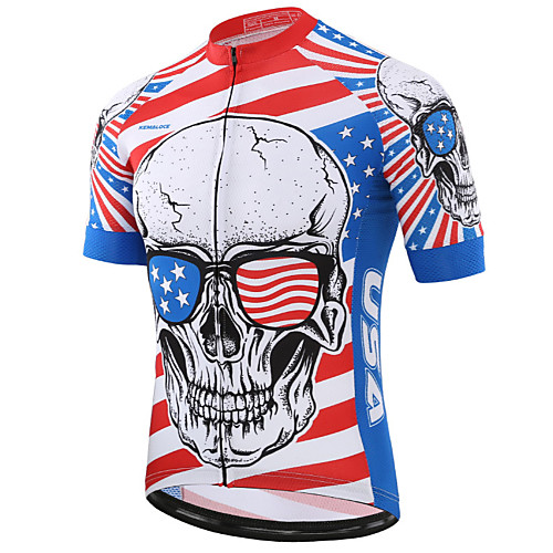 

21Grams Skull Men's Short Sleeve Cycling Jersey - RedBlue Bike Jersey Top Quick Dry Sweat-wicking Sports Terylene Mountain Bike MTB Road Bike Cycling Clothing Apparel / Micro-elastic / Race Fit