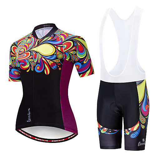 

EVERVOLVE Floral Botanical Women's Short Sleeve Cycling Jersey with Bib Shorts - Black White Bike Clothing Suit Breathable Moisture Wicking Quick Dry Sports Cotton Polyster Lycra Mountain Bike MTB