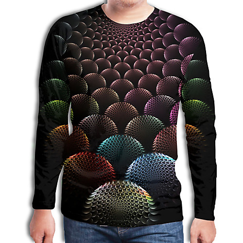 

Men's Plus Size Geometric 3D Print T-shirt Street chic Exaggerated Daily Going out Round Neck Rainbow / Spring / Fall / Long Sleeve