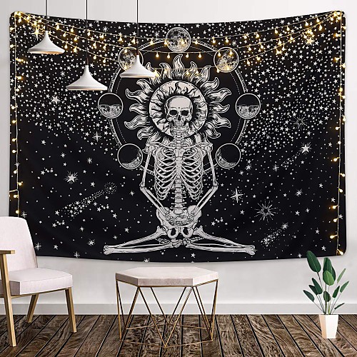 

Wall Tapestry Art Decor Blanket Curtain Picnic Tablecloth Hanging Home Bedroom Living Room Dorm Decoration Tarot Halloween Skull Meditation Skeleton Chakra Starry Black White Star