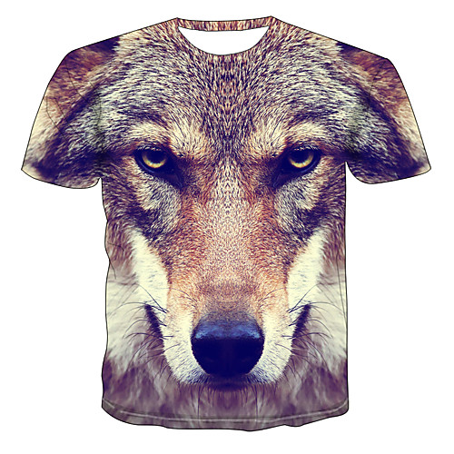 

Men's T shirt Color Block 3D Animal Plus Size Print Short Sleeve Daily Tops Basic Exaggerated Brown