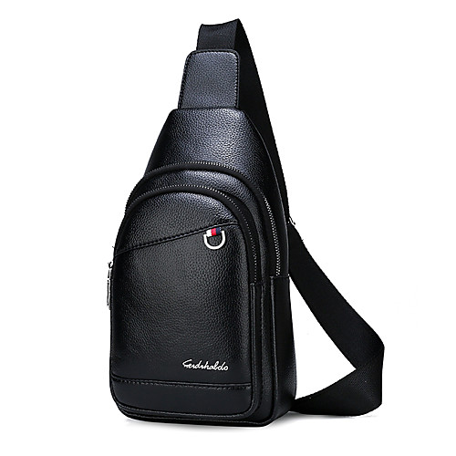 

Men's Zipper PU Sling Shoulder Bag Solid Color Black / Brown