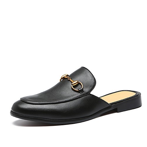 

Men's Leather Shoes Summer Classic / British Daily Clogs & Mules Walking Shoes Leather Wear Proof Black