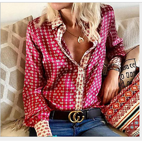 

Women's Geometric Shirt Daily Shirt Collar Purple / Beige