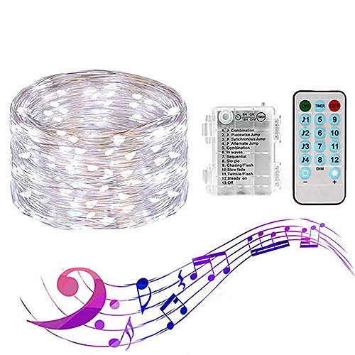 

LOENDE Sound Activated String Lights 4 Music Modes 8 Lighting Modes 10m 100 LED Twinkle Lights Waterproof with Remote for DIY Wedding Party Festival