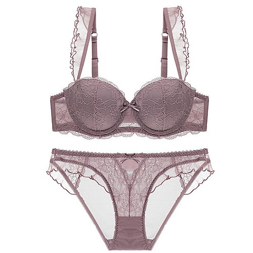 

Women's Push-up Lace Bras Underwire Bra 3/4 Cup Bra & Panty Set Lace Embroidered White Black Purple