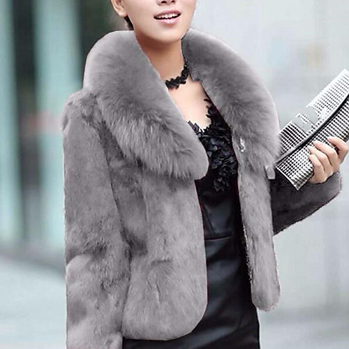 

Women's Party / Work Street chic / Sophisticated Winter / Fall & Winter Plus Size Regular Faux Fur Coat, Solid Colored Shirt Collar Long Sleeve Faux Fur Black / Gray / Wine