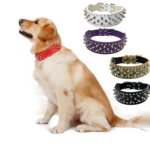 

Dog Collar Portable Solid Colored PU Leather White Black Purple Red Pink