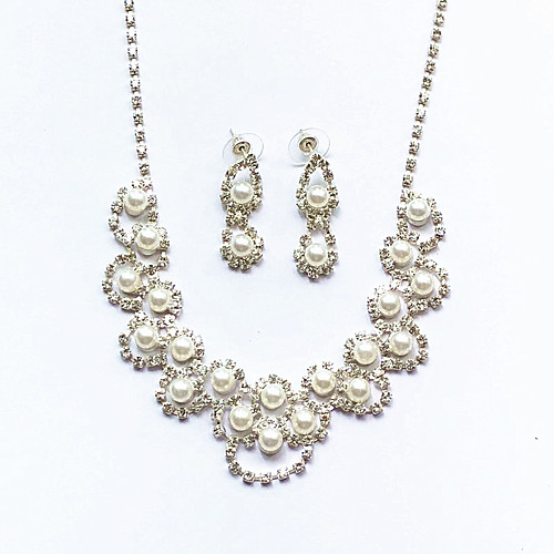 

Women's Drop Earrings Pendant Necklace Bridal Jewelry Sets Classic Flower Stylish Unique Design Imitation Pearl Silver Plated Earrings Jewelry White For Wedding Party Holiday 1 set