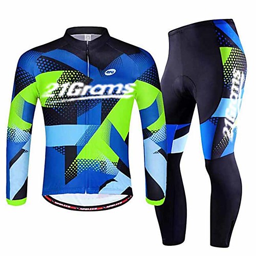 

21Grams Men's Long Sleeve Cycling Jersey with Tights Winter Spandex Blue Bike Clothing Suit UV Resistant Breathable Quick Dry Anatomic Design Moisture Wicking Sports Graphic Mountain Bike MTB Road