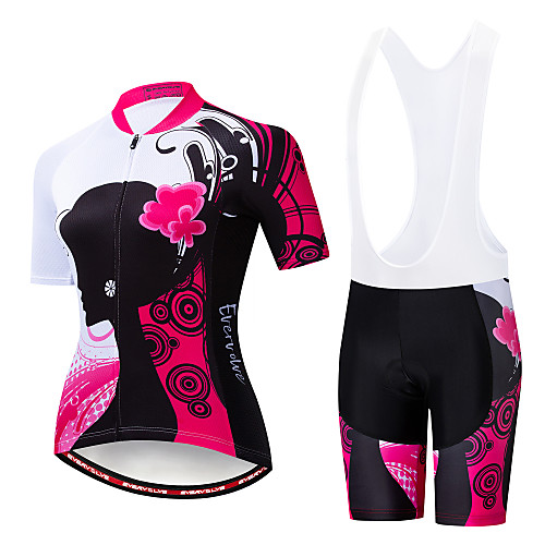 

EVERVOLVE Floral Botanical Women's Short Sleeve Cycling Jersey with Bib Shorts - Black White Bike Clothing Suit Breathable Moisture Wicking Quick Dry Sports Cotton Polyster Lycra Mountain Bike MTB