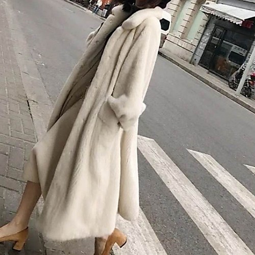 

Women's Daily Long Faux Fur Coat, Solid Colored Turndown Long Sleeve Faux Fur Black / White