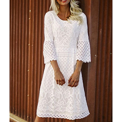 

Women's Plus Size A Line Dress - 3/4 Length Sleeve Solid Colored White S M L XL