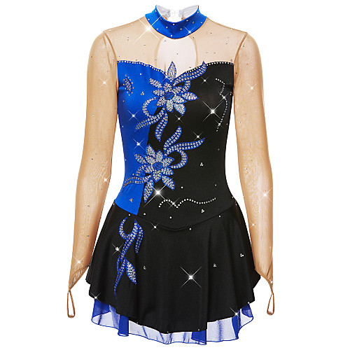 

Figure Skating Dress Women's Girls' Ice Skating Dress Black / Blue Patchwork Spandex High Elasticity Competition Skating Wear Classic Long Sleeve Figure Skating / Kids