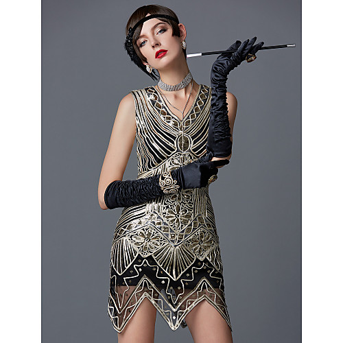 

The Great Gatsby Charleston Roaring 20s Vintage 1920s Vacation Dress Flapper Dress Cocktail Dress Women's Sequins Sequin Costume Golden Vintage Cosplay Party Homecoming Prom Sleeveless Knee Length
