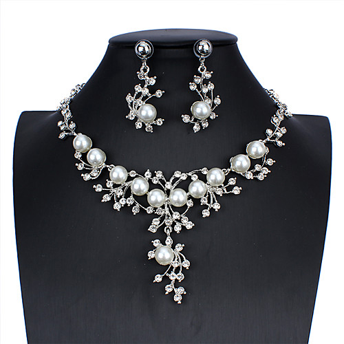 

Women's White Bridal Jewelry Sets Link / Chain Floral Theme Statement Luxury Dangling Imitation Pearl Earrings Jewelry Silver For Wedding Party Engagement Holiday Festival 1 set