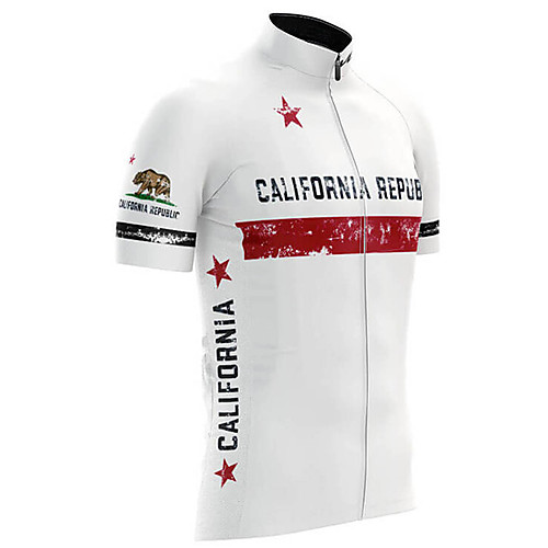 

21Grams California Republic National Flag Men's Short Sleeve Cycling Jersey - White Bike Top UV Resistant Breathable Quick Dry Sports Terylene Mountain Bike MTB Road Bike Cycling Clothing Apparel