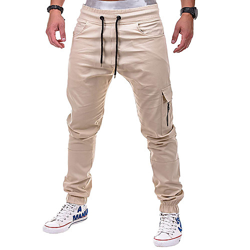 

Men's Basic Slim Daily Going out Sweatpants Pants Solid Colored Full Length Drawstring Black Khaki Dark Gray / Fall / Winter