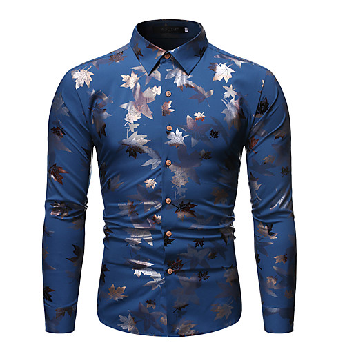 

Men's Shirt Other Prints Graphic Long Sleeve Daily Tops Black Blue Navy Blue