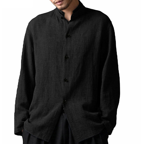 

Men's Solid Colored Shirt Chinoiserie Daily Standing Collar Black / Navy Blue / Gray / Long Sleeve