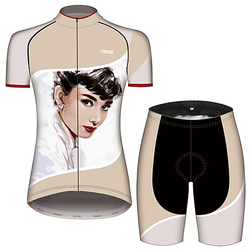

21Grams Audrey Hepburn Women's Short Sleeve Cycling Jersey with Shorts - GrayWhite Bike Clothing Suit Breathable Quick Dry Moisture Wicking Sports 100% Polyester Mountain Bike MTB Clothing Apparel