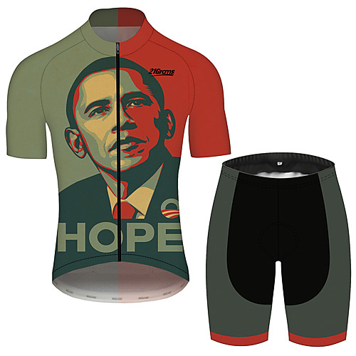 

21Grams Obama Men's Short Sleeve Cycling Jersey with Shorts - Black / Red Bike Clothing Suit Breathable Quick Dry Reflective Strips Sports 100% Polyester Mountain Bike MTB Clothing Apparel