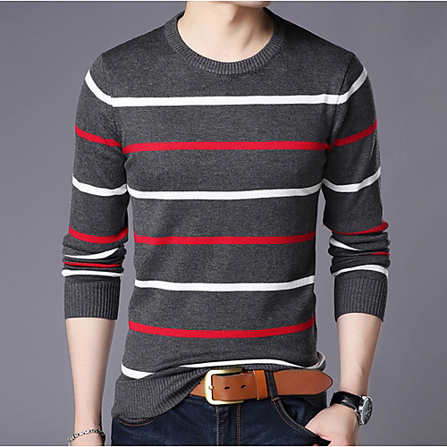 

Men's Striped Long Sleeve Pullover Sweater Jumper, Round Neck White / Navy Blue / Gray US32 / UK32 / EU40 / US34 / UK34 / EU42