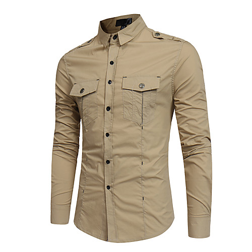 

Men's Shirt Solid Colored Patchwork Long Sleeve Daily Tops Cotton Basic Vintage Black Army Green Khaki
