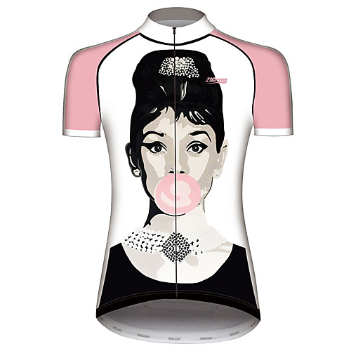 

21Grams Audrey Hepburn Women's Short Sleeve Cycling Jersey - Pink Bike Jersey Top Breathable Quick Dry Moisture Wicking Sports 100% Polyester Mountain Bike MTB Road Bike Cycling Clothing Apparel