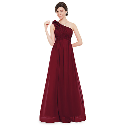 

A-Line Empire Wedding Guest Formal Evening Dress One Shoulder Sleeveless Floor Length Chiffon with Appliques 2021