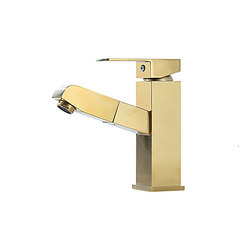 

Bathroom Sink Faucet - Pullout Spray Brushed Gold Centerset Single Handle One HoleBath Taps