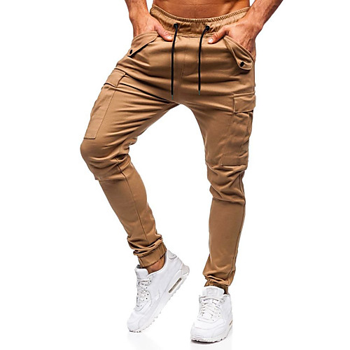 

Men's Basic Slim Chinos Pants - Solid Colored Black Khaki Gray US34 / UK34 / EU42 / US36 / UK36 / EU44 / US40 / UK40 / EU48 / Drawstring / Elasticity