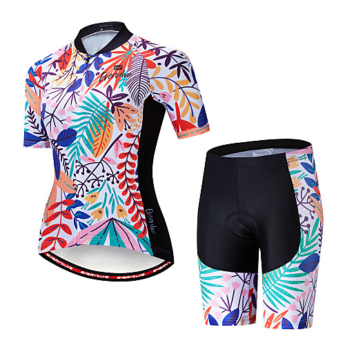 

EVERVOLVE Floral Botanical Women's Short Sleeve Cycling Jersey with Shorts - Camouflage Bike Clothing Suit Breathable Moisture Wicking Quick Dry Sports Cotton Polyster Lycra Mountain Bike MTB Road